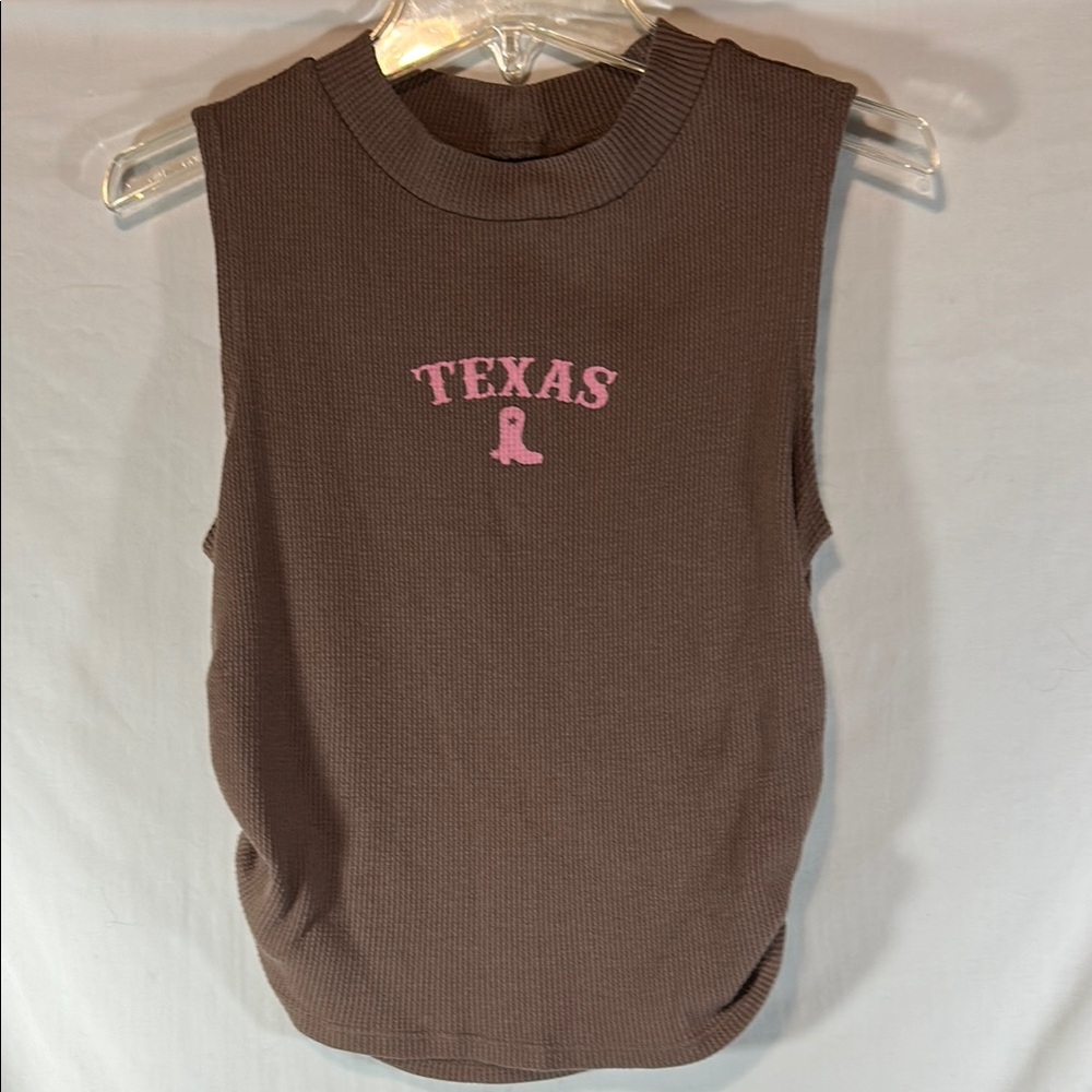 Homegirl Brown Sleeveless Top with Pink Texas Print